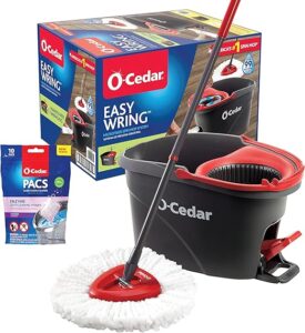 O-Cedar EasyWring Microfiber Spin Mop, Bucket Floor Cleaning System, Red, Gray, Standard