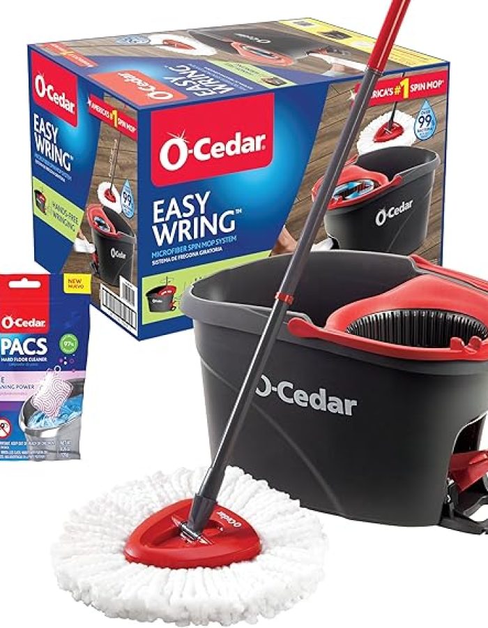 O-Cedar EasyWring Microfiber Spin Mop, Bucket Floor Cleaning System, Red, Gray, Standard